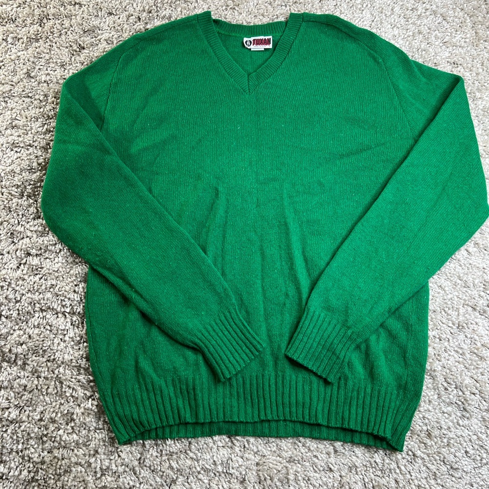 Vintage Tuxan Made In USA Green V-Neck Sweater